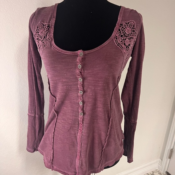 🔥SALE🔥Free People S Crocheted Back Flattering V-shape Seams Rose Slender Fit - Picture 3 of 5